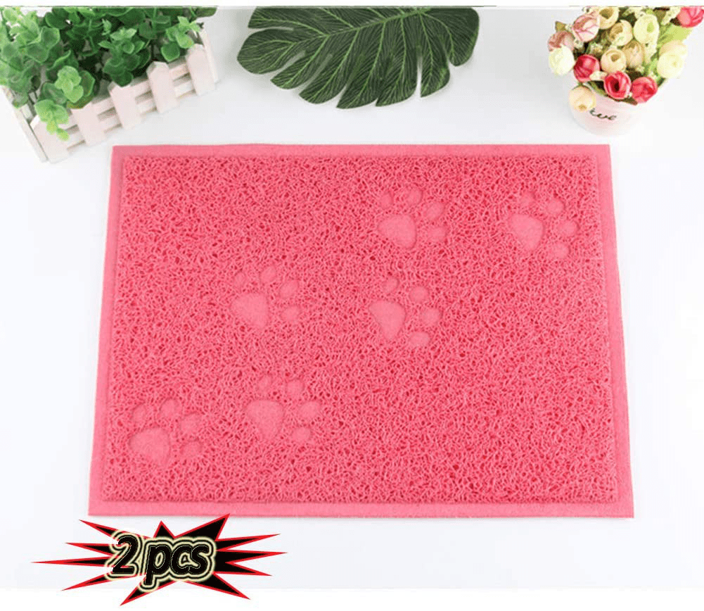 XXDYF Cat Litter Tray Mat, Waterproof Non-Slip PVC Pet Feeding Mat, Mats Soft on Kitty Paws, Easy Clean Mats, 2 Pieces Animals & Pet Supplies > Pet Supplies > Cat Supplies > Cat Litter Box Mats XXDYF Pink  