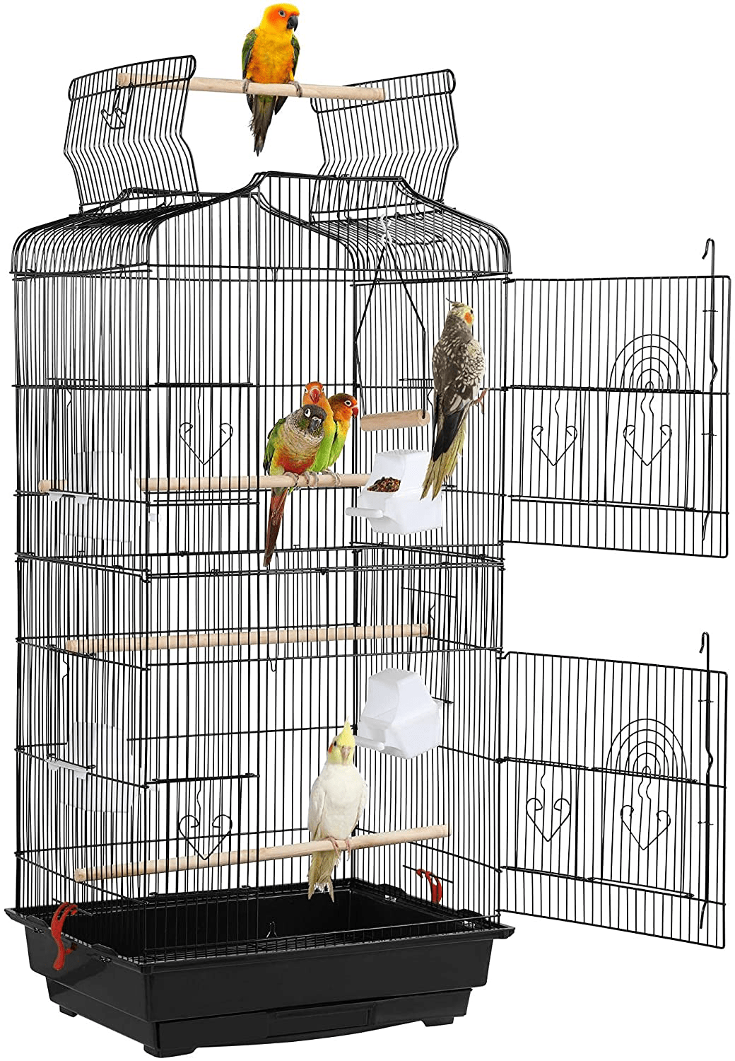 Yaheetech 36" Portable Hanging Medium Size Bird Cage for Small Parrots Cockatiels Sun Quaker Parakeets Green Cheek Conures Finches Canary Budgies Lovebirds Travel Bird Cage Animals & Pet Supplies > Pet Supplies > Bird Supplies > Bird Cage Accessories Yaheetech Black  