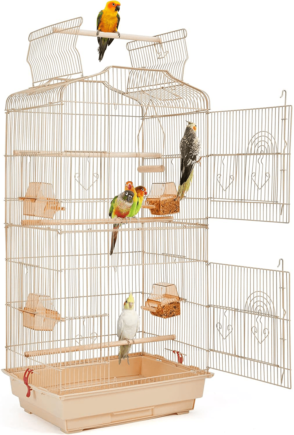 Yaheetech 36" Portable Hanging Medium Size Bird Cage for Small Parrots Cockatiels Sun Quaker Parakeets Green Cheek Conures Finches Canary Budgies Lovebirds Travel Bird Cage Animals & Pet Supplies > Pet Supplies > Bird Supplies > Bird Cage Accessories Yaheetech Almond  