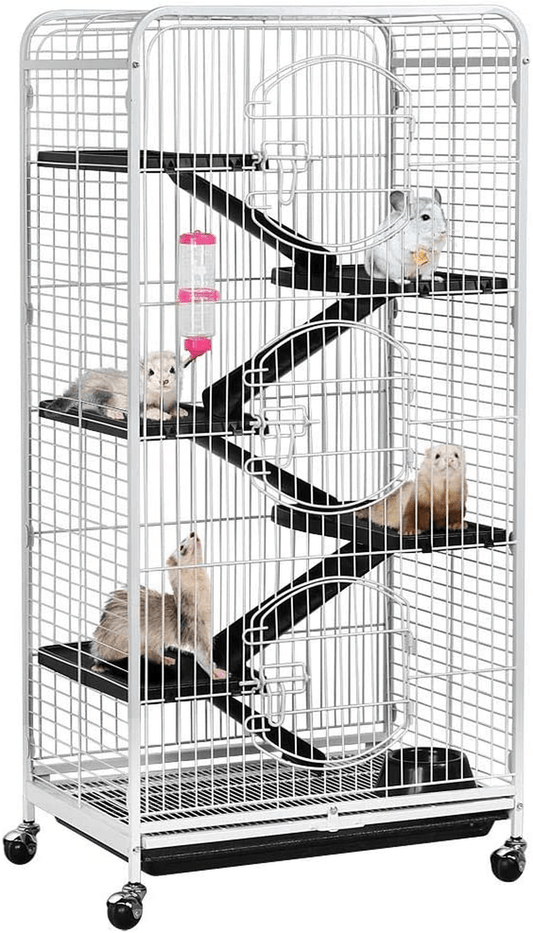 YAHEETECH 37/52-Inch Metal Ferret Chinchilla Cage Small Animals Hutch with 2 Front Doors/3 Front Doors/Feeder/Wheels for Squirrel Indoor Outdoor Animals & Pet Supplies > Pet Supplies > Small Animal Supplies > Small Animal Habitat Accessories Yaheetech White 52" 