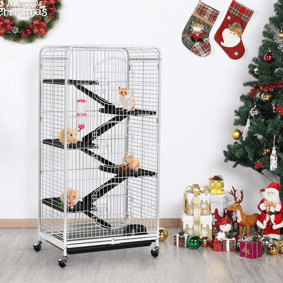 YAHEETECH 37/52-Inch Metal Ferret Chinchilla Cage Small Animals Hutch with 2 Front Doors/3 Front Doors/Feeder/Wheels for Squirrel Indoor Outdoor
