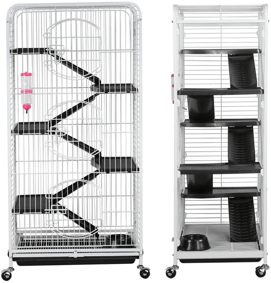 YAHEETECH 37/52-Inch Metal Ferret Chinchilla Cage Small Animals Hutch with 2 Front Doors/3 Front Doors/Feeder/Wheels for Squirrel Indoor Outdoor
