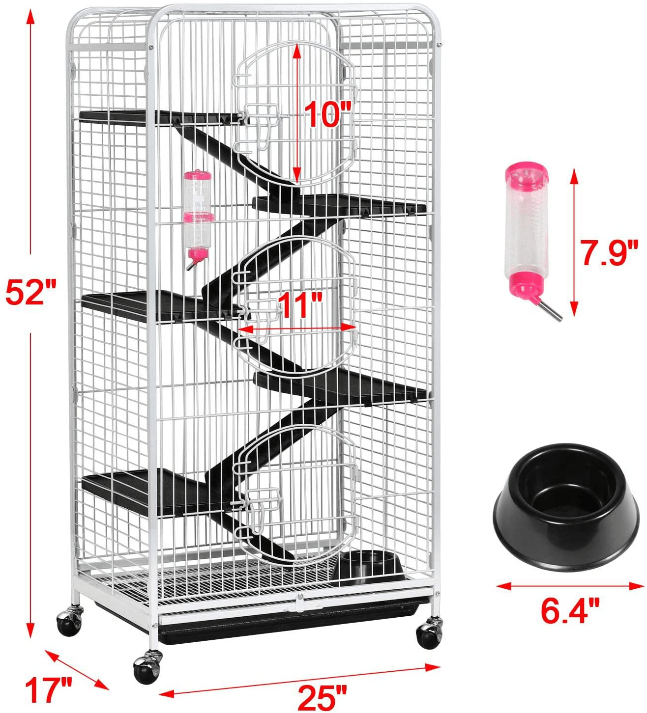 YAHEETECH 37/52-Inch Metal Ferret Chinchilla Cage Small Animals Hutch with 2 Front Doors/3 Front Doors/Feeder/Wheels for Squirrel Indoor Outdoor Animals & Pet Supplies > Pet Supplies > Small Animal Supplies > Small Animal Habitat Accessories Yaheetech   