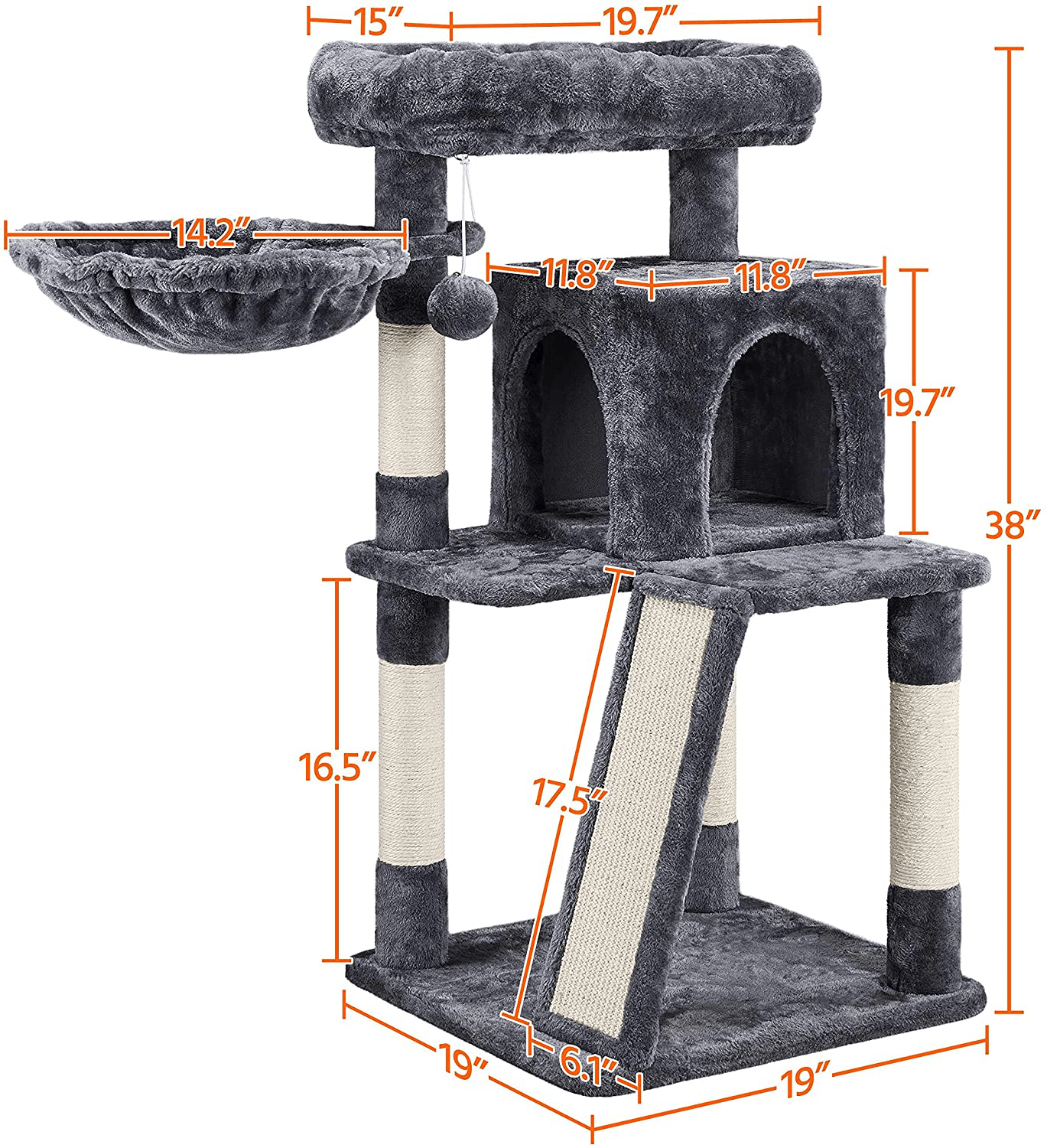 YAHEETECH 38In Cat Tree Tower with Oversized Plush Perch, Sisal-Covered Scratching Posts & Ramp, Basket, Stable Cat Condo Cat Climber Stand for Kittens Cats Pets Animals & Pet Supplies > Pet Supplies > Cat Supplies > Cat Furniture Yaheetech   