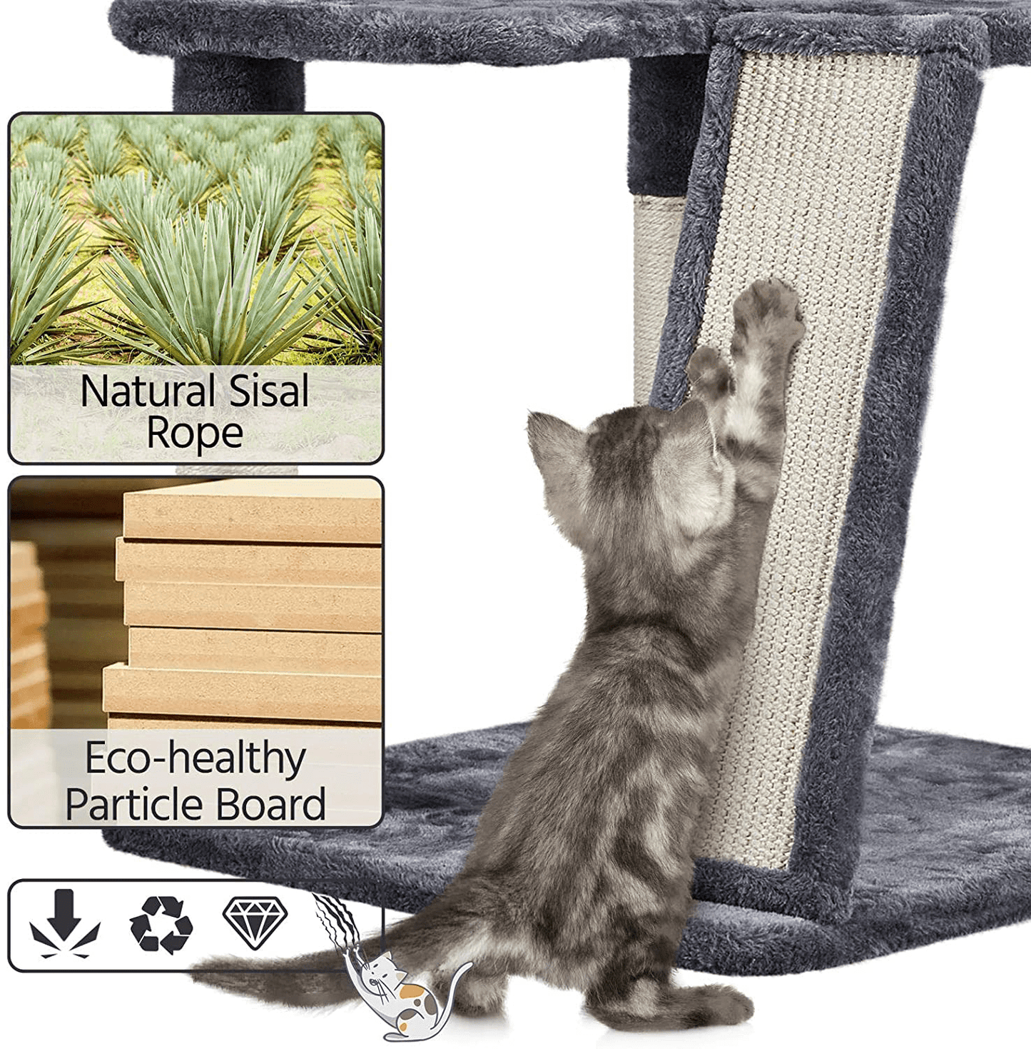 YAHEETECH 38In Cat Tree Tower with Oversized Plush Perch, Sisal-Covered Scratching Posts & Ramp, Basket, Stable Cat Condo Cat Climber Stand for Kittens Cats Pets Animals & Pet Supplies > Pet Supplies > Cat Supplies > Cat Furniture Yaheetech   