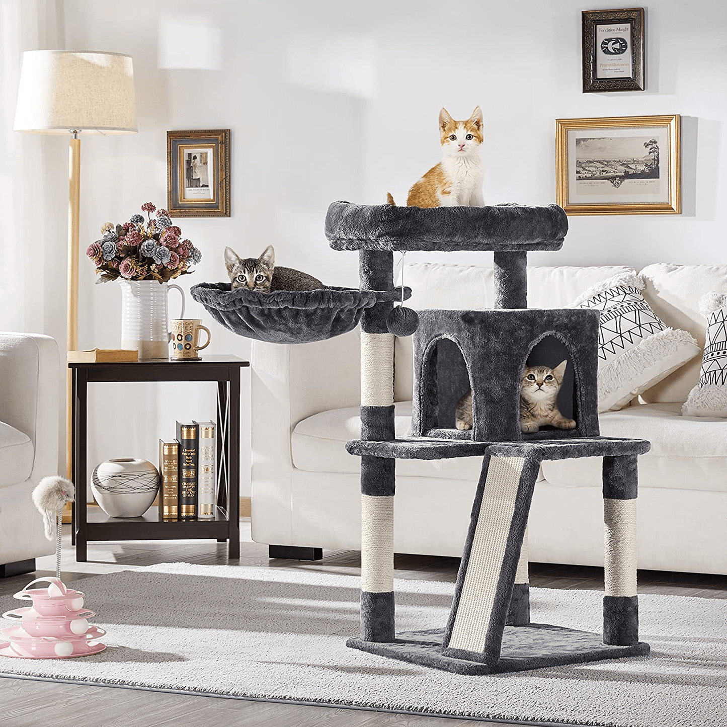 YAHEETECH 38In Cat Tree Tower with Oversized Plush Perch, Sisal-Covered Scratching Posts & Ramp, Basket, Stable Cat Condo Cat Climber Stand for Kittens Cats Pets Animals & Pet Supplies > Pet Supplies > Cat Supplies > Cat Furniture Yaheetech   