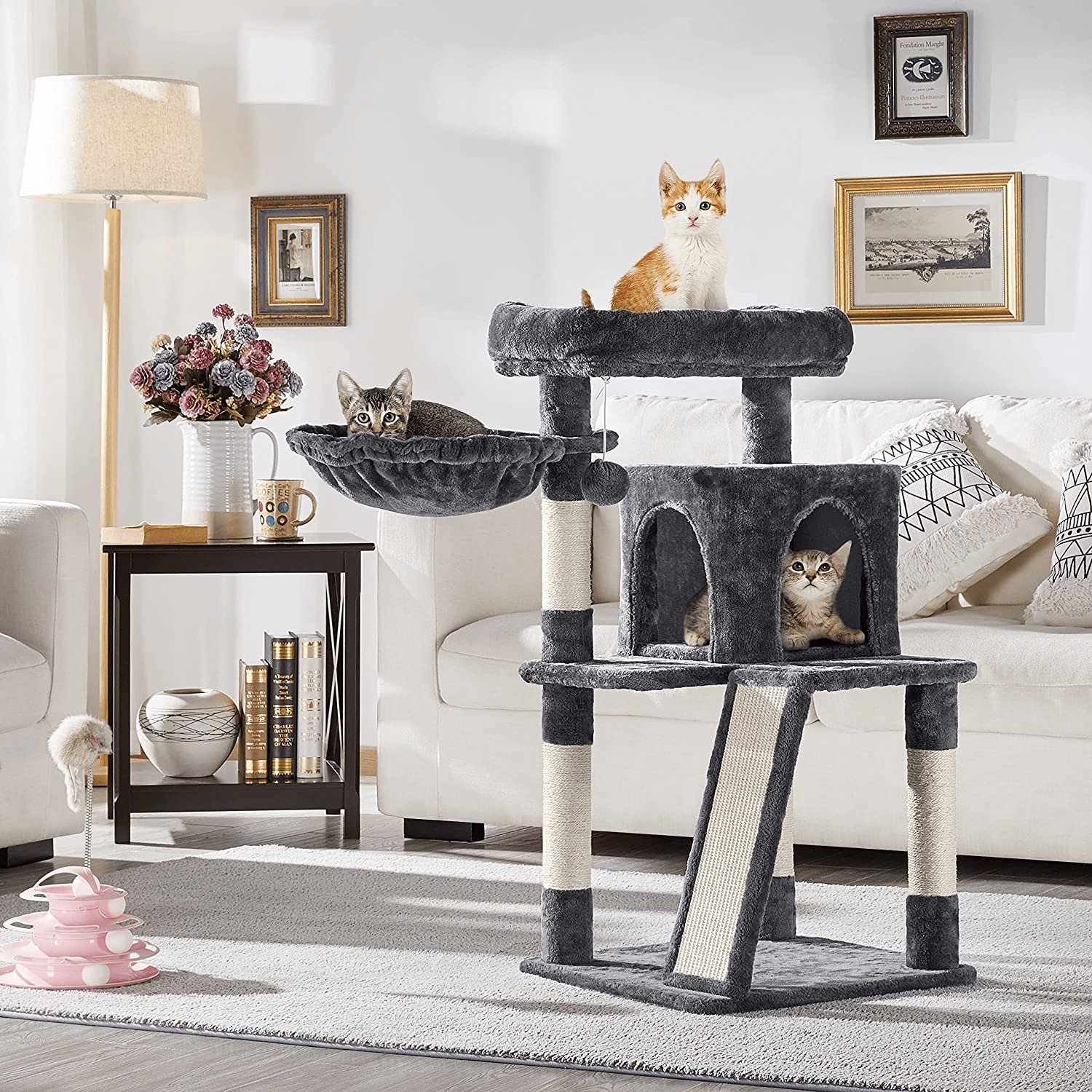 YAHEETECH 38In Cat Tree Tower with Oversized Plush Perch, Sisal-Covered Scratching Posts & Ramp, Basket, Stable Cat Condo Cat Climber Stand for Kittens Cats Pets Animals & Pet Supplies > Pet Supplies > Cat Supplies > Cat Furniture Yaheetech   