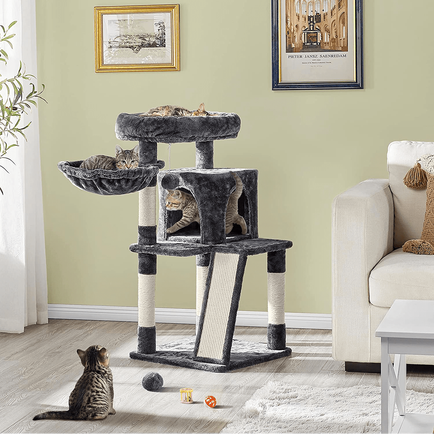 YAHEETECH 38In Cat Tree Tower with Oversized Plush Perch, Sisal-Covered Scratching Posts & Ramp, Basket, Stable Cat Condo Cat Climber Stand for Kittens Cats Pets Animals & Pet Supplies > Pet Supplies > Cat Supplies > Cat Furniture Yaheetech   