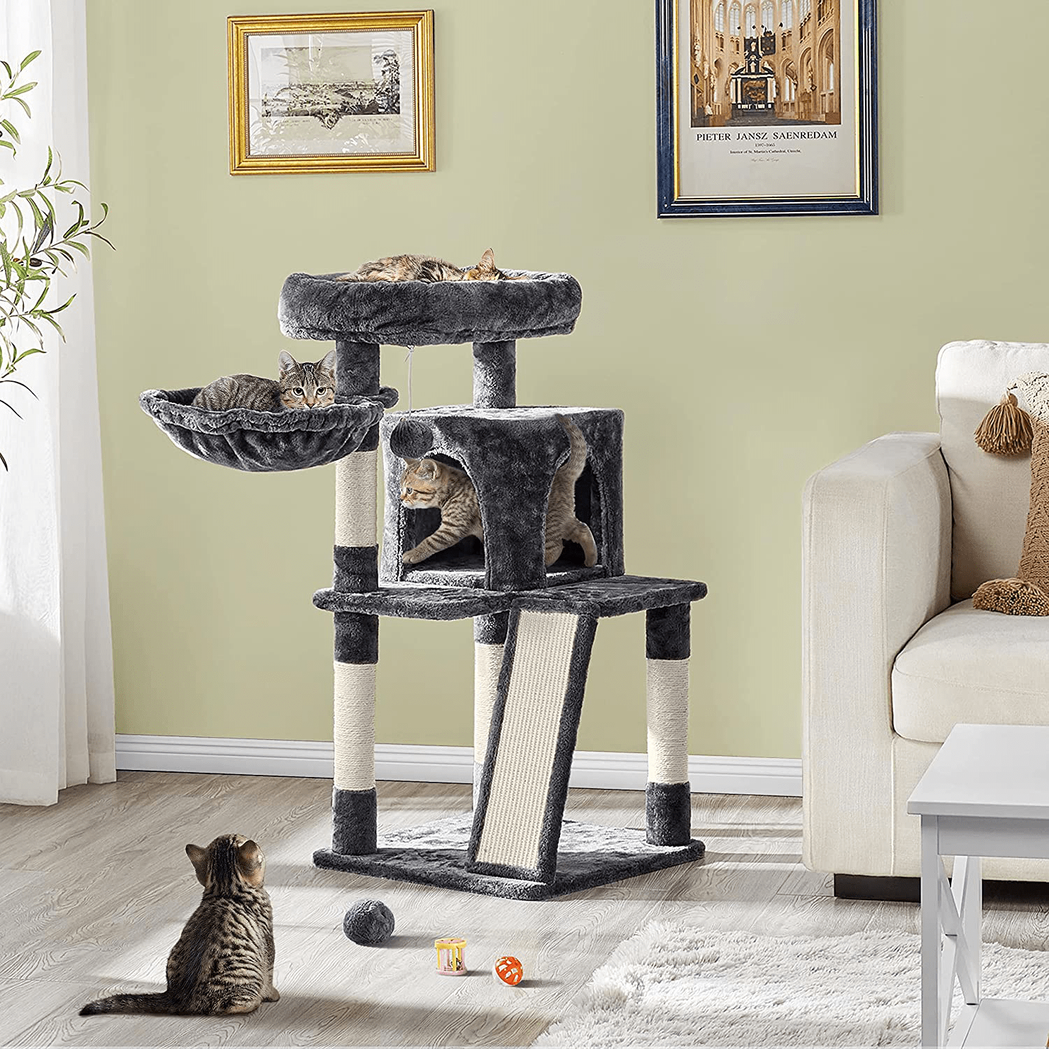 YAHEETECH 38In Cat Tree Tower with Oversized Plush Perch, Sisal-Covered Scratching Posts & Ramp, Basket, Stable Cat Condo Cat Climber Stand for Kittens Cats Pets Animals & Pet Supplies > Pet Supplies > Cat Supplies > Cat Furniture Yaheetech   