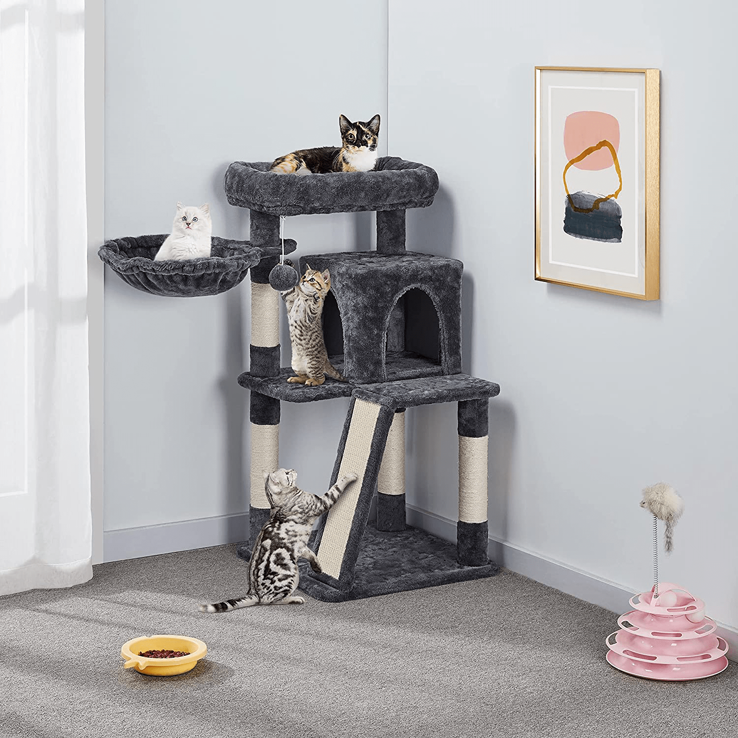 YAHEETECH 38In Cat Tree Tower with Oversized Plush Perch, Sisal-Covered Scratching Posts & Ramp, Basket, Stable Cat Condo Cat Climber Stand for Kittens Cats Pets Animals & Pet Supplies > Pet Supplies > Cat Supplies > Cat Furniture Yaheetech   