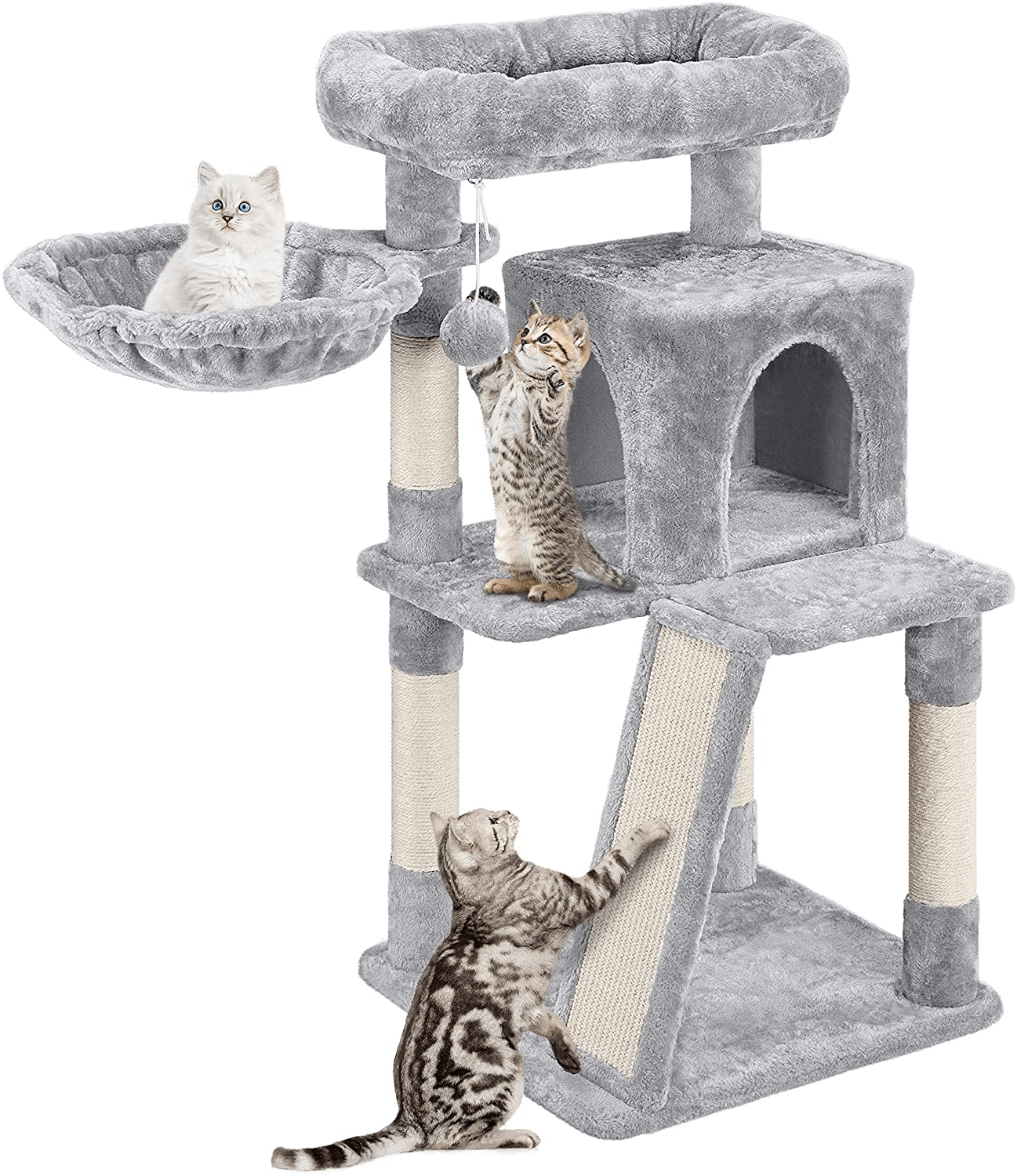 YAHEETECH 38In Cat Tree Tower with Oversized Plush Perch, Sisal-Covered Scratching Posts & Ramp, Basket, Stable Cat Condo Cat Climber Stand for Kittens Cats Pets Animals & Pet Supplies > Pet Supplies > Cat Supplies > Cat Furniture Yaheetech Light Gray  