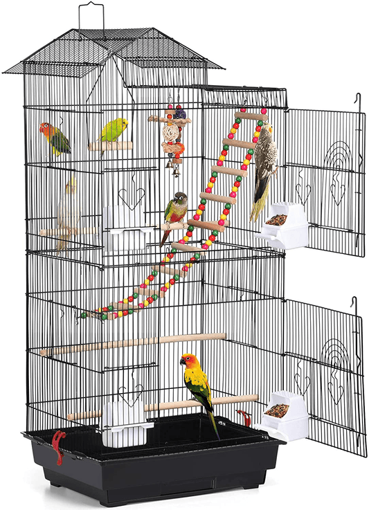 Yaheetech 39'' Iron Roof Top Bird Cage Parrot Cage for Small Birds Parakeet Budgie Cockatiel Lovebirds with Swing & Ladder Animals & Pet Supplies > Pet Supplies > Bird Supplies > Bird Cage Accessories Yaheetech Black  
