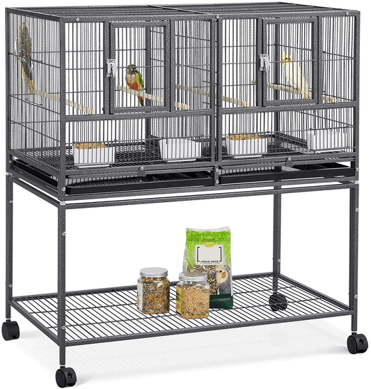 Yaheetech 41.5" Stackable Divided Breeder Breeding Parakeet Bird Cage for Canaries Cockatiels Lovebirds Finches Budgies Small Parrots with Rolling Stand Animals & Pet Supplies > Pet Supplies > Bird Supplies > Bird Cage Accessories Yaheetech Black Single Story 