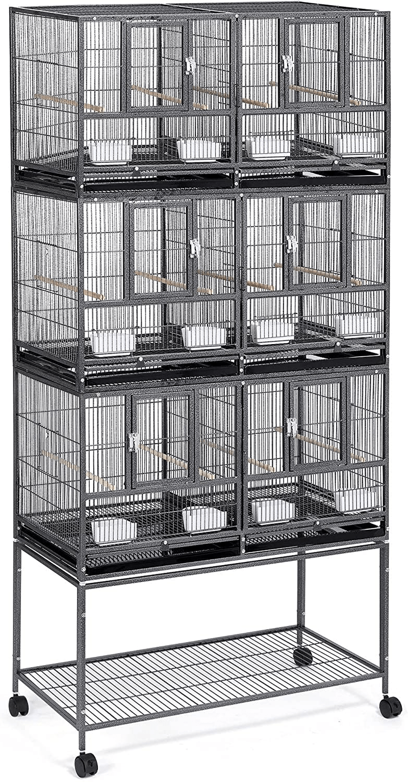Yaheetech 41.5" Stackable Divided Breeder Breeding Parakeet Bird Cage for Canaries Cockatiels Lovebirds Finches Budgies Small Parrots with Rolling Stand Animals & Pet Supplies > Pet Supplies > Bird Supplies > Bird Cage Accessories Yaheetech Black Tripple Story 