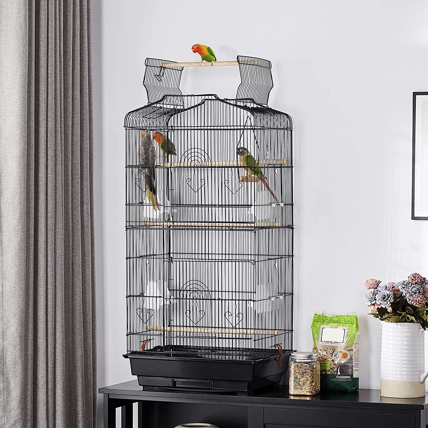 Yaheetech 41-Inch Open Play Top Medium Size Quaker Parrot Bird Cage Cockatiel Indian Ring Neck Sun Parakeet Green Cheek Conures Lovebirds Budgies Canary Finch Parrotlet Portable Bird Cage, Black Animals & Pet Supplies > Pet Supplies > Bird Supplies > Bird Cages & Stands Yaheetech   