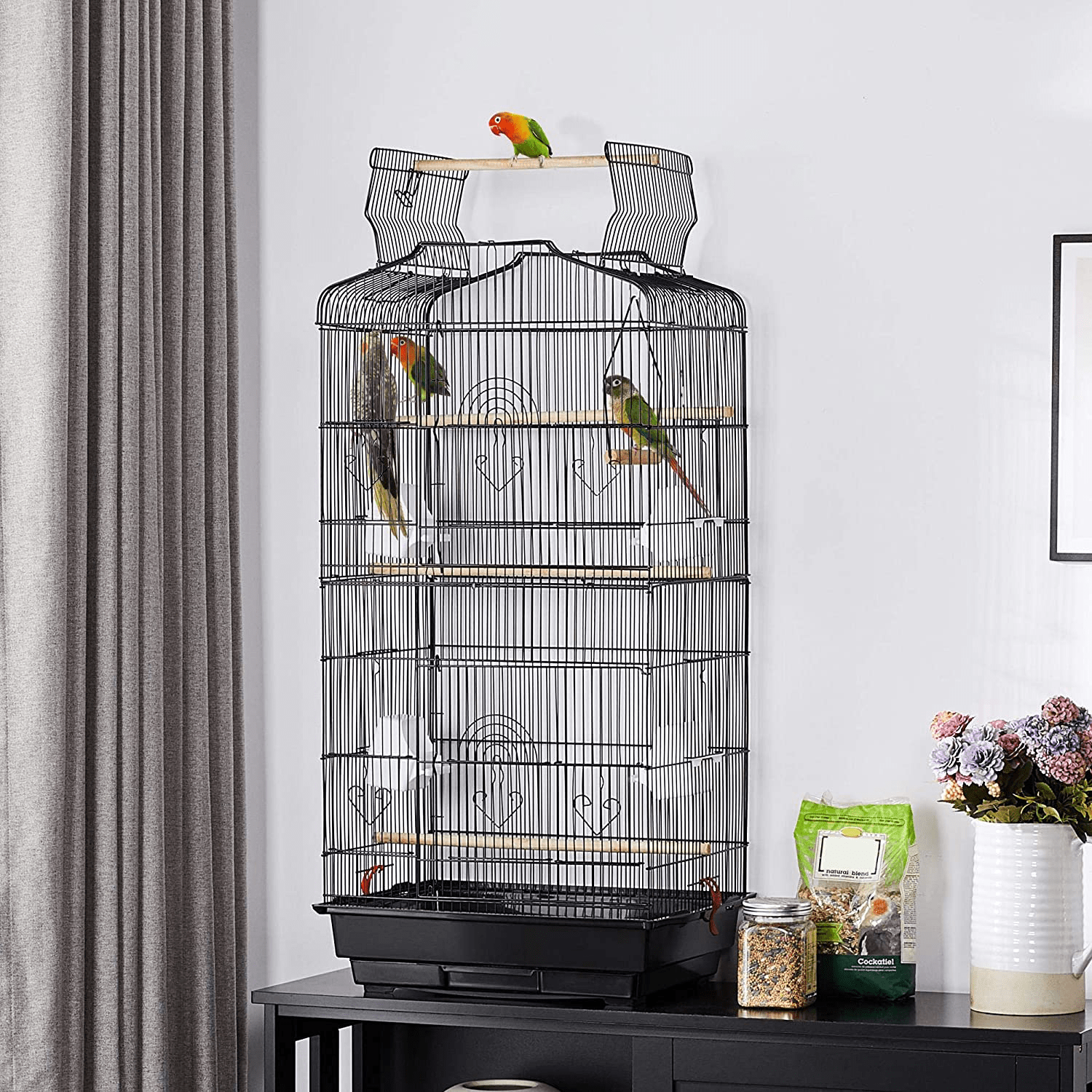 Yaheetech 41-Inch Open Play Top Medium Size Quaker Parrot Bird Cage Cockatiel Indian Ring Neck Sun Parakeet Green Cheek Conures Lovebirds Budgies Canary Finch Parrotlet Portable Bird Cage, Black Animals & Pet Supplies > Pet Supplies > Bird Supplies > Bird Cages & Stands Yaheetech   