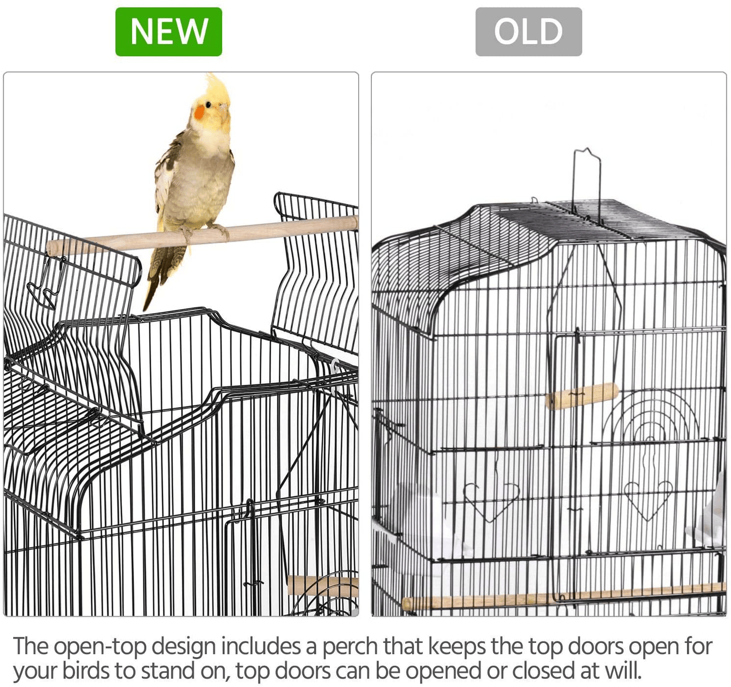 Yaheetech 41-Inch Open Play Top Medium Size Quaker Parrot Bird Cage Cockatiel Indian Ring Neck Sun Parakeet Green Cheek Conures Lovebirds Budgies Canary Finch Parrotlet Portable Bird Cage, Black Animals & Pet Supplies > Pet Supplies > Bird Supplies > Bird Cages & Stands Yaheetech   