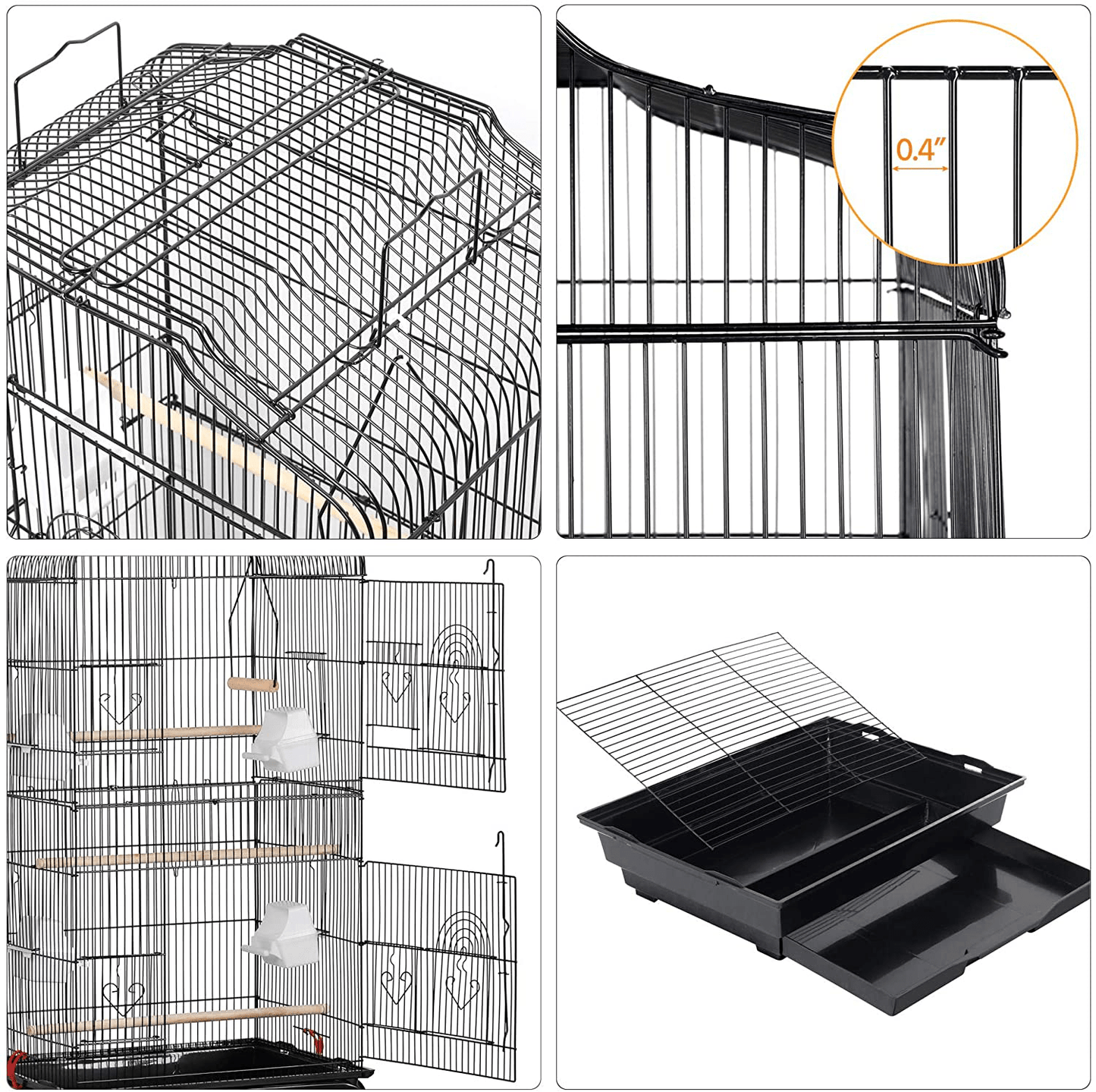 Yaheetech 41-Inch Open Play Top Medium Size Quaker Parrot Bird Cage Cockatiel Indian Ring Neck Sun Parakeet Green Cheek Conures Lovebirds Budgies Canary Finch Parrotlet Portable Bird Cage, Black Animals & Pet Supplies > Pet Supplies > Bird Supplies > Bird Cages & Stands Yaheetech   