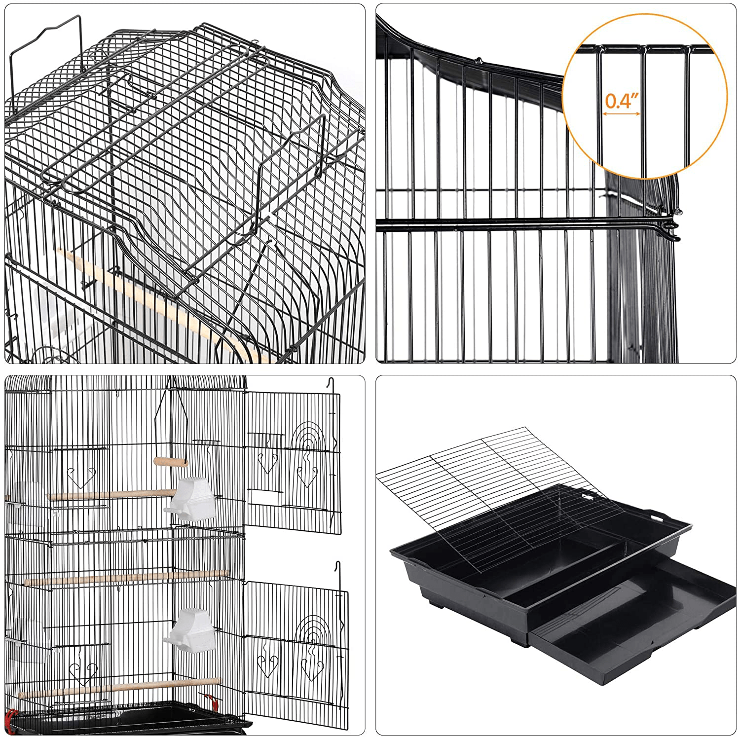 Yaheetech 41-Inch Open Play Top Medium Size Quaker Parrot Bird Cage Cockatiel Indian Ring Neck Sun Parakeet Green Cheek Conures Lovebirds Budgies Canary Finch Parrotlet Portable Bird Cage, Black Animals & Pet Supplies > Pet Supplies > Bird Supplies > Bird Cages & Stands Yaheetech   