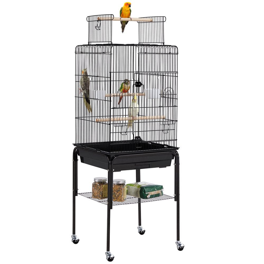 Yaheetech 47Inch Metal Bird Cage W/Detachable Rolling Stand for Cockatiel Canary, Teal Blue Animals & Pet Supplies > Pet Supplies > Bird Supplies > Bird Cages & Stands Yaheetech Black  