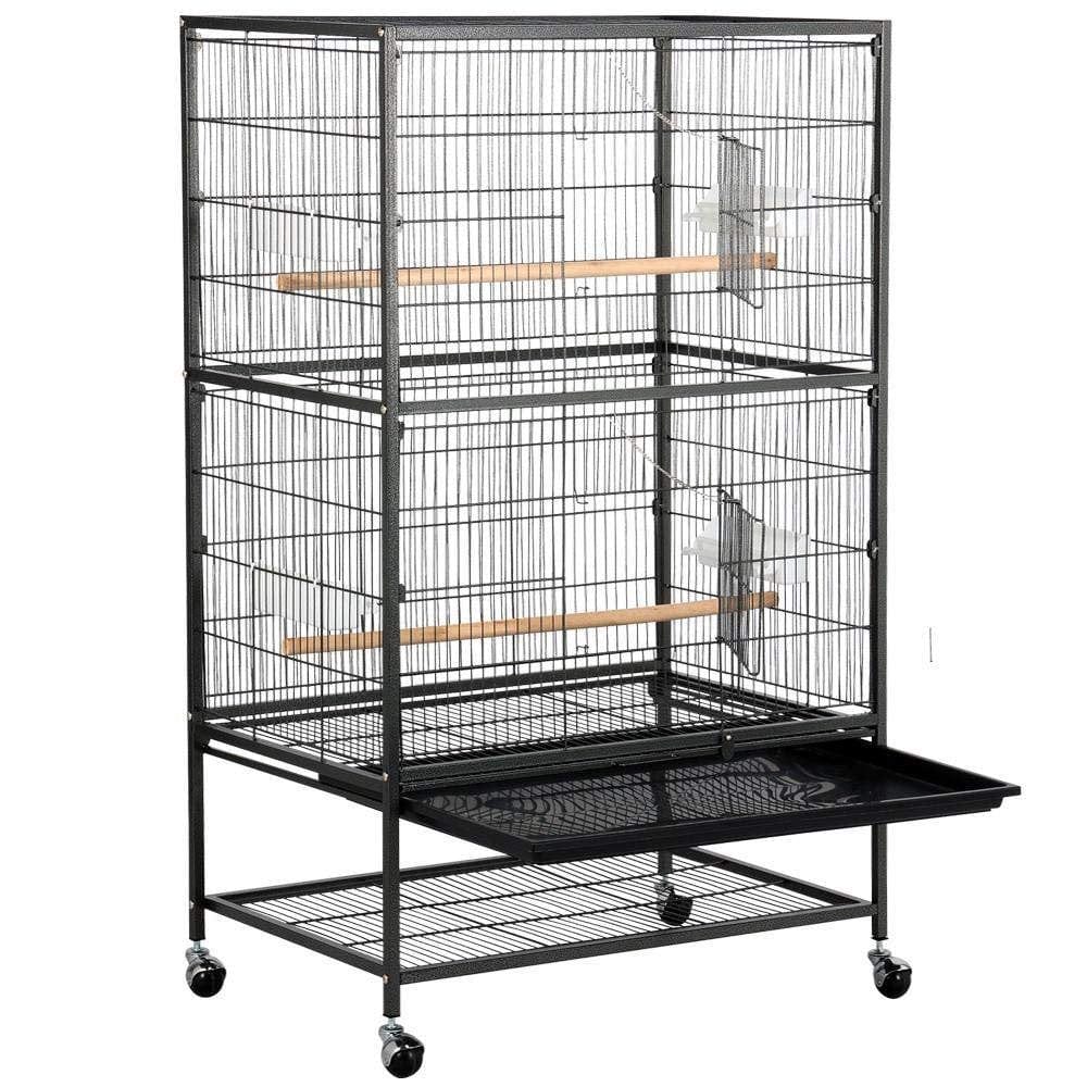 Yaheetech 52''Bird Cage Large Wrought Iron Flight Cage with Rolling Stand+2 Doors+4 Feeder Trays+2 Perches for Parrot Cockatiel Cockatoo Parakeet Finches Animals & Pet Supplies > Pet Supplies > Bird Supplies > Bird Cages & Stands Yaheetech   