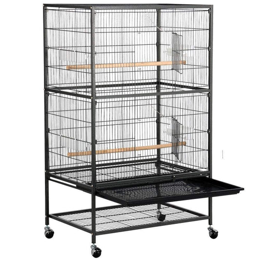 Yaheetech 52''Bird Cage Large Wrought Iron Flight Cage with Rolling Stand+2 Doors+4 Feeder Trays+2 Perches for Parrot Cockatiel Cockatoo Parakeet Finches Animals & Pet Supplies > Pet Supplies > Bird Supplies > Bird Cages & Stands Yaheetech   