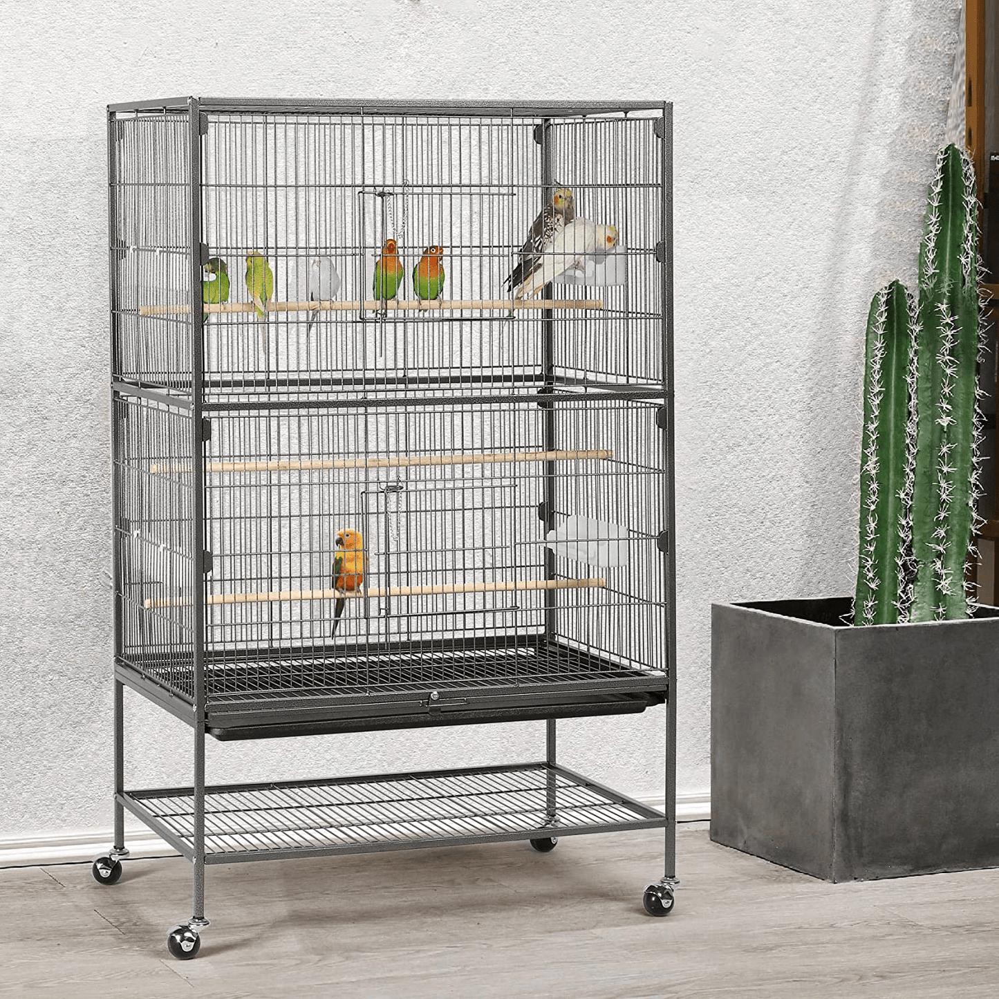 Yaheetech 52-Inch Wrought Iron Standing Large Flight King Bird Cage for Cockatiels African Grey Quaker Amazon Sun Parakeets Green Cheek Conures Pigeons Parrot Bird Cage Birdcage with Stand Animals & Pet Supplies > Pet Supplies > Bird Supplies > Bird Cage Accessories Yaheetech   