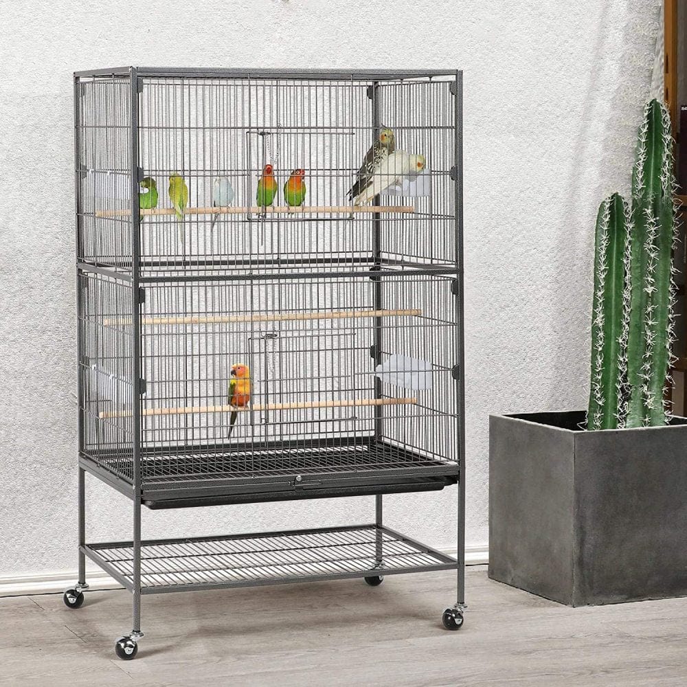 Yaheetech 52-Inch Wrought Iron Standing Large Flight King Bird Cage for Cockatiels African Grey Quaker Sun Parakeets Green Cheek Conures Pigeons Parrot Bird Cage Birdcage with Stand Animals & Pet Supplies > Pet Supplies > Bird Supplies > Bird Cages & Stands Yaheetech   