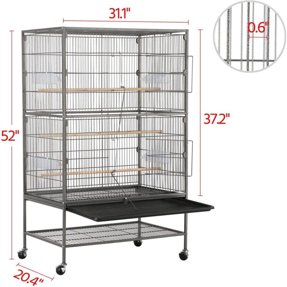 Yaheetech 52-Inch Wrought Iron Standing Large Flight King Bird Cage for Cockatiels African Grey Quaker Sun Parakeets Green Cheek Conures Pigeons Parrot Bird Cage Birdcage with Stand Animals & Pet Supplies > Pet Supplies > Bird Supplies > Bird Cages & Stands Yaheetech   