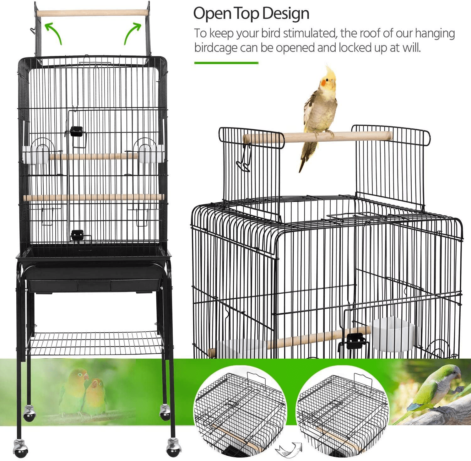 Yaheetech 53.5" Medium Open Play Top Bird Cages for Parrots Cockatiels Conures Flight Bird Cage Birdcage Pet House with Detachable Rolling Stand Animals & Pet Supplies > Pet Supplies > Bird Supplies > Bird Cages & Stands Yaheetech   