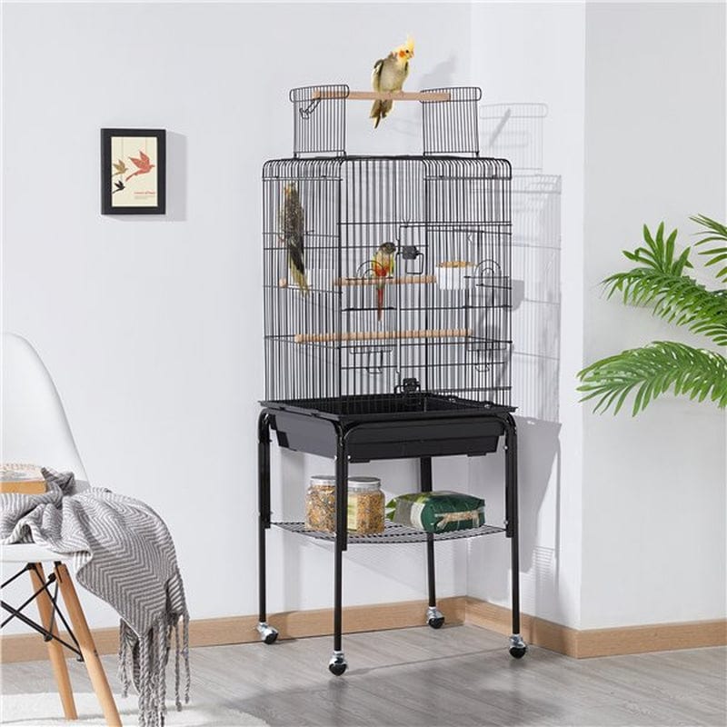 Yaheetech 53.5'' Open Top Standing Bird Cage with Removable Stand Wheels Black Animals & Pet Supplies > Pet Supplies > Bird Supplies > Bird Cages & Stands Yaheetech   