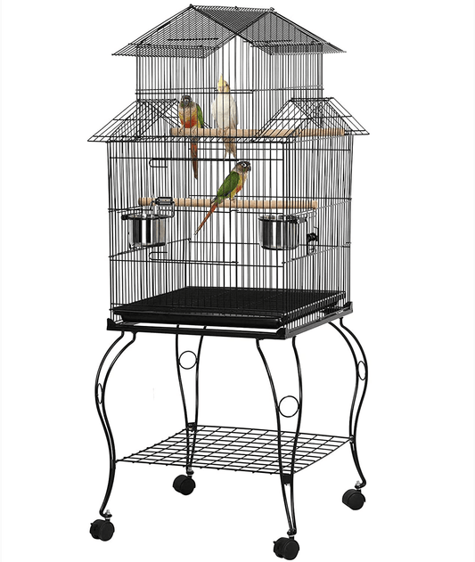 Yaheetech 55-Inch Rolling Standing Triple Roof Top Medium Parrot Cage for Mid-Sized Parrots Cockatiels Sun Parakeets Green Cheek Conures Caique Pet Bird Cage with Detachable Stand