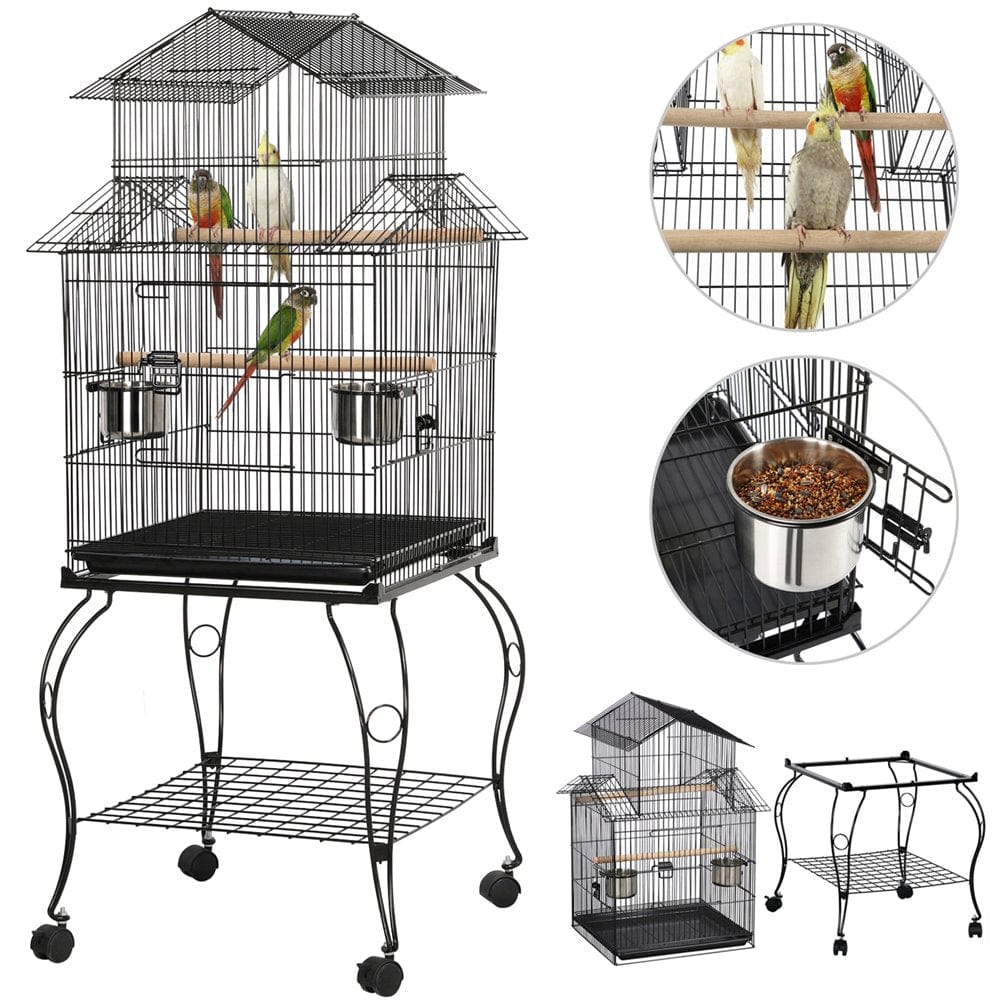 Yaheetech 55'' Rolling Standing Triple Roof Top Medium Parrot Cage for Mid-Sized Parrots Cockatiels Sun Parakeets Green Cheek Conures Caique Pet Bird Cage with Detachable Stand Animals & Pet Supplies > Pet Supplies > Bird Supplies > Bird Cages & Stands Yaheetech   