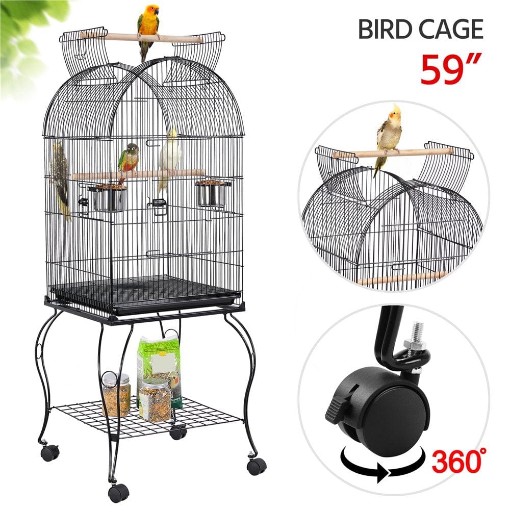 Yaheetech 59'' H Open Top Metal Bird Cage Rolling Parrot Cage with Stand for Small Birds Parakeet Lovebirds Cockatiel Canary, Black Animals & Pet Supplies > Pet Supplies > Bird Supplies > Bird Cages & Stands Yaheetech   