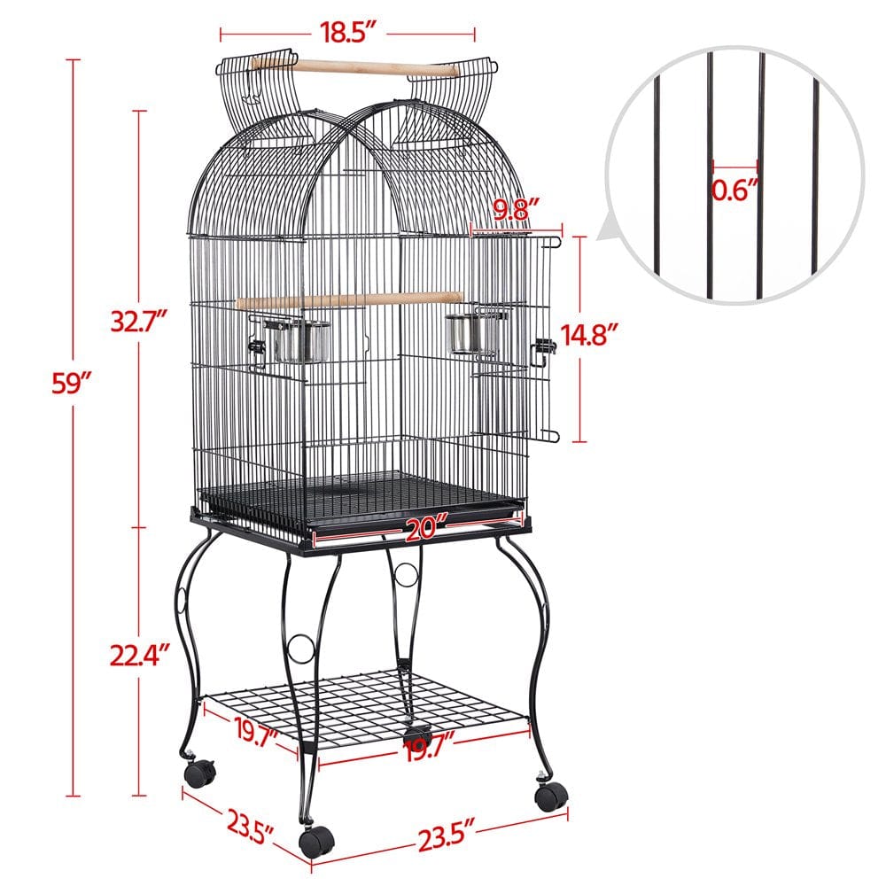 Yaheetech 59'' H Open Top Metal Bird Cage Rolling Parrot Cage with Stand for Small Birds Parakeet Lovebirds Cockatiel Canary, Black Animals & Pet Supplies > Pet Supplies > Bird Supplies > Bird Cages & Stands Yaheetech   