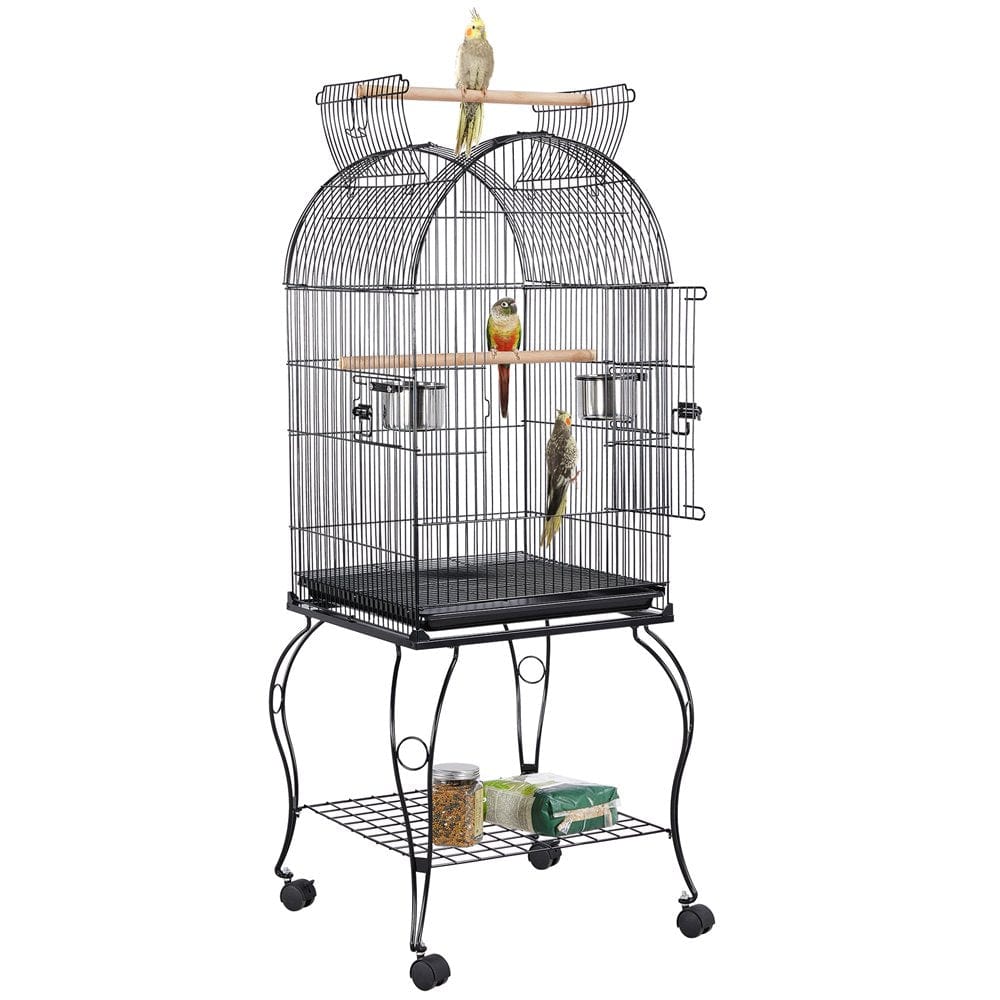 Yaheetech 59'' H Open Top Metal Bird Cage Rolling Parrot Cage with Stand for Small Birds Parakeet Lovebirds Cockatiel Canary, Black Animals & Pet Supplies > Pet Supplies > Bird Supplies > Bird Cages & Stands Yaheetech   