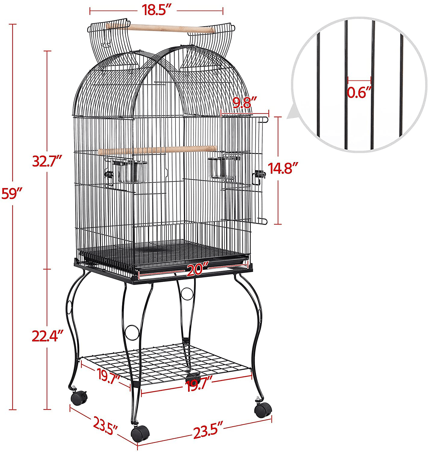 Yaheetech 59-Inch Dome Open Top Large Medium Parrot Bird Cage on Stand for Sun Parakeets Conures Quaker Parrot Rolling Cockatiel Bird Cage Animals & Pet Supplies > Pet Supplies > Bird Supplies > Bird Cages & Stands Yaheetech   