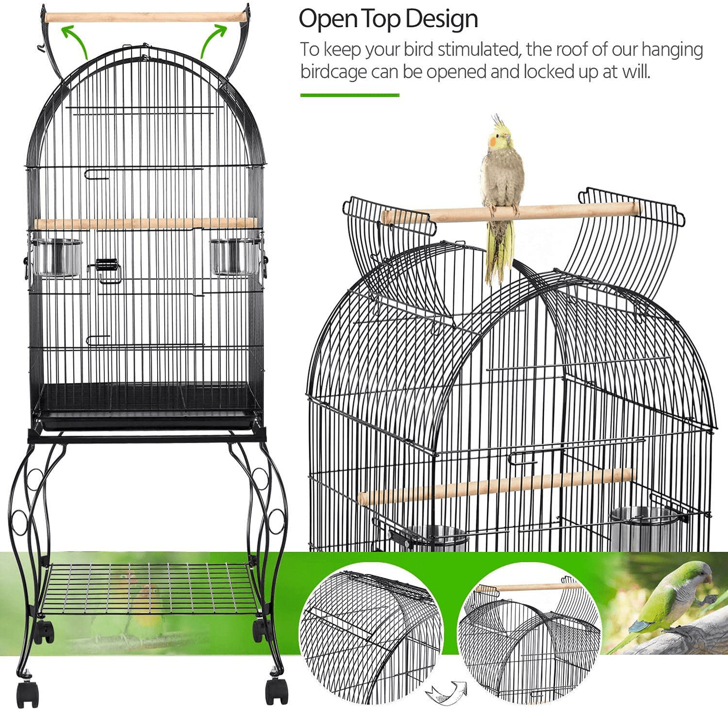 Yaheetech 59-Inch Dome Open Top Large Medium Parrot Bird Cage on Stand for Sun Parakeets Conures Quaker Parrot Rolling Cockatiel Bird Cage Animals & Pet Supplies > Pet Supplies > Bird Supplies > Bird Cages & Stands Yaheetech   