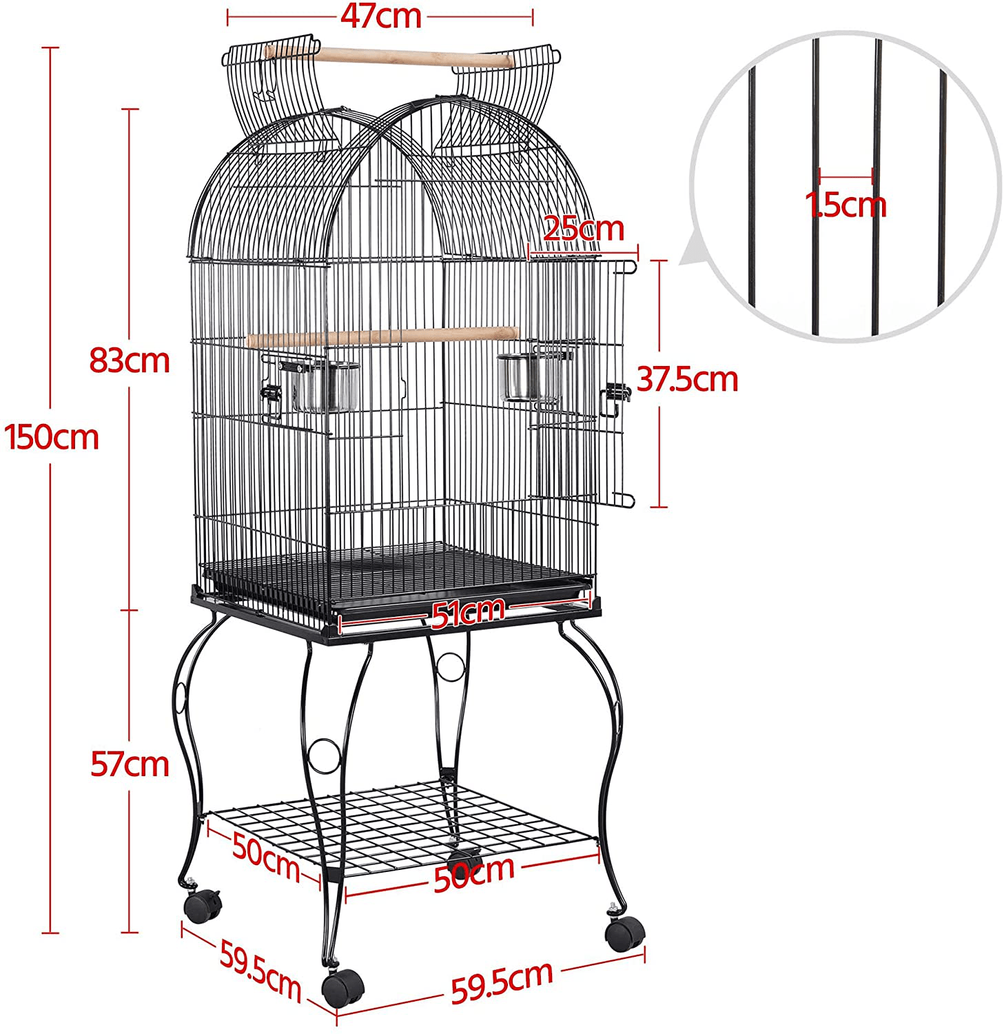 Yaheetech 59-Inch Rolling Standing Medium Dome Open Top Bird Cage for Parrots Cockatiels Sun Conures Parakeets Lovebirds Budgies Finches Canary Pet Bird Cage with Removable Stand Animals & Pet Supplies > Pet Supplies > Bird Supplies > Bird Cages & Stands Yaheetech   