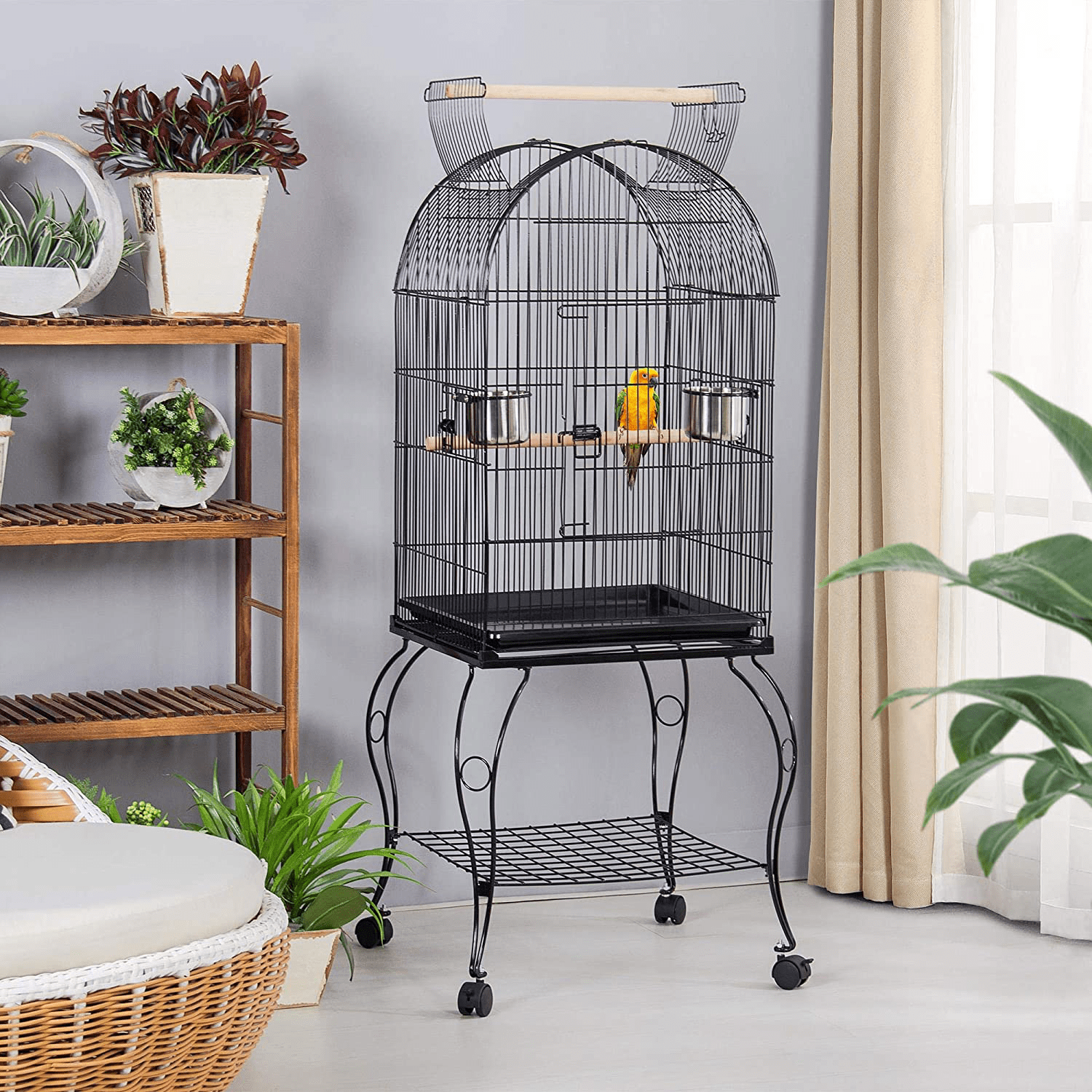 Yaheetech 59-Inch Rolling Standing Medium Dome Open Top Bird Cage for Parrots Cockatiels Sun Conures Parakeets Lovebirds Budgies Finches Canary Pet Bird Cage with Removable Stand Animals & Pet Supplies > Pet Supplies > Bird Supplies > Bird Cages & Stands Yaheetech   