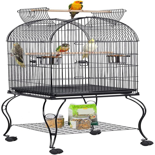 Yaheetech 59-Inch Rolling Standing Medium Dome Open Top Bird Cage for Parrots Cockatiels Sun Conures Parakeets Lovebirds Budgies Finches Canary Pet Bird Cage with Removable Stand Animals & Pet Supplies > Pet Supplies > Bird Supplies > Bird Cages & Stands Yaheetech   