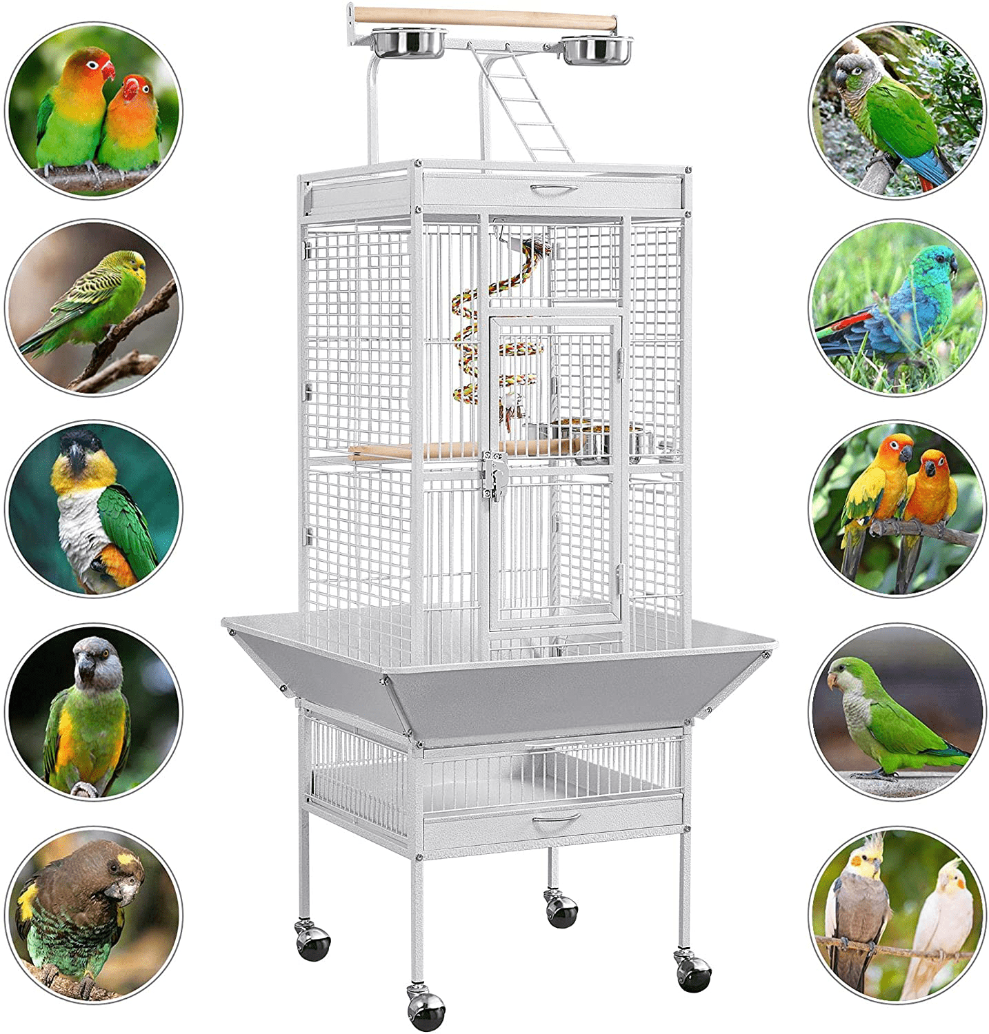 Yaheetech 61-Inch Playtop Wrought Iron Large Parrot Bird Cages with Rolling Stand for Cockatiels Amazon Parrot Quaker Conure Parakeet Lovebird Finch Canary Small Medium Parrot Cage Birdcage Animals & Pet Supplies > Pet Supplies > Bird Supplies > Bird Cages & Stands Yaheetech   