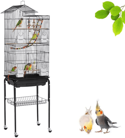 Yaheetech 62.4-Inch Tall Roof Top Large Flight Bird Cage for Small Quaker Parrots Cockatiels Sun Parakeets Green Cheek Conures Budgie Finch Lovebird Pet Bird Cage with Rolling Detachable Stand