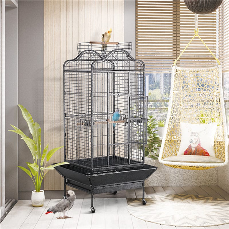 Yaheetech 63''H Open Playtop Extra Large Bird Cage Parrot Cage for African Grey Sun Conures Parakeets Cockatiels, Large Rolling Metal Pet Cage with Stand & Open Roof