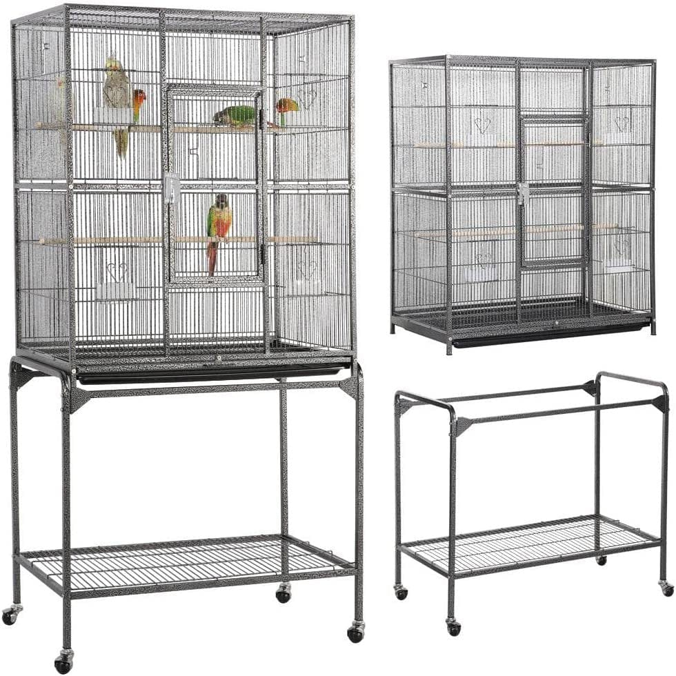 Yaheetech 63-Inch Wrought Iron Rolling Large Parrot Bird Cage for African Grey Quaker Parrot Cockatiel Sun Parakeet Green Cheek Conure Lovebird Budgie Finch Canary Bird Cage with Stand Animals & Pet Supplies > Pet Supplies > Bird Supplies > Bird Cages & Stands Yaheetech   