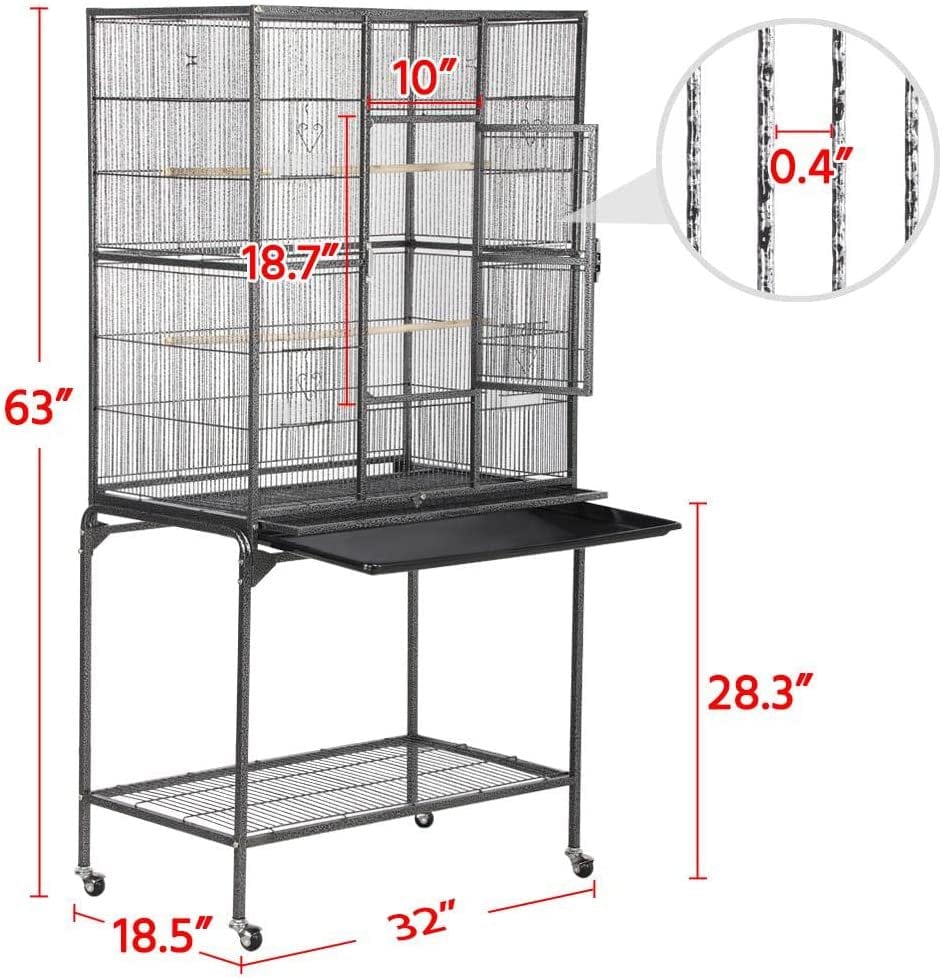 Yaheetech 63-Inch Wrought Iron Rolling Large Parrot Bird Cage for African Grey Quaker Parrot Cockatiel Sun Parakeet Green Cheek Conure Lovebird Budgie Finch Canary Bird Cage with Stand Animals & Pet Supplies > Pet Supplies > Bird Supplies > Bird Cages & Stands Yaheetech   