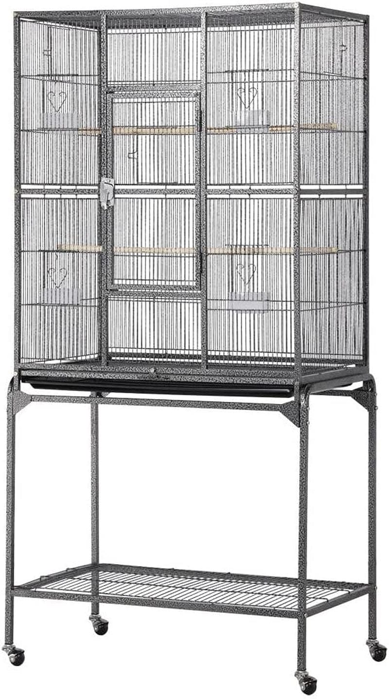 Yaheetech 63-Inch Wrought Iron Rolling Large Parrot Bird Cage for African Grey Quaker Parrot Cockatiel Sun Parakeet Green Cheek Conure Lovebird Budgie Finch Canary Bird Cage with Stand Animals & Pet Supplies > Pet Supplies > Bird Supplies > Bird Cages & Stands Yaheetech   