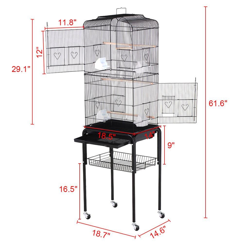 Yaheetech 63" Rolling Bird Cage Parrot Finch Aviary Pet Perch W/Stand Black Animals & Pet Supplies > Pet Supplies > Bird Supplies > Bird Cages & Stands Yaheetech   