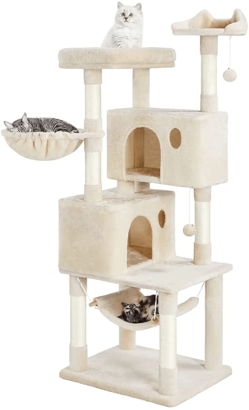 YAHEETECH 64.5In Extra Large Multi-Level Cat Tree Kittens Play House Condo with Platform, Perch Hammock & Scratching Posts, Dark Gray Animals & Pet Supplies > Pet Supplies > Cat Supplies > Cat Furniture Yaheetech Beige  