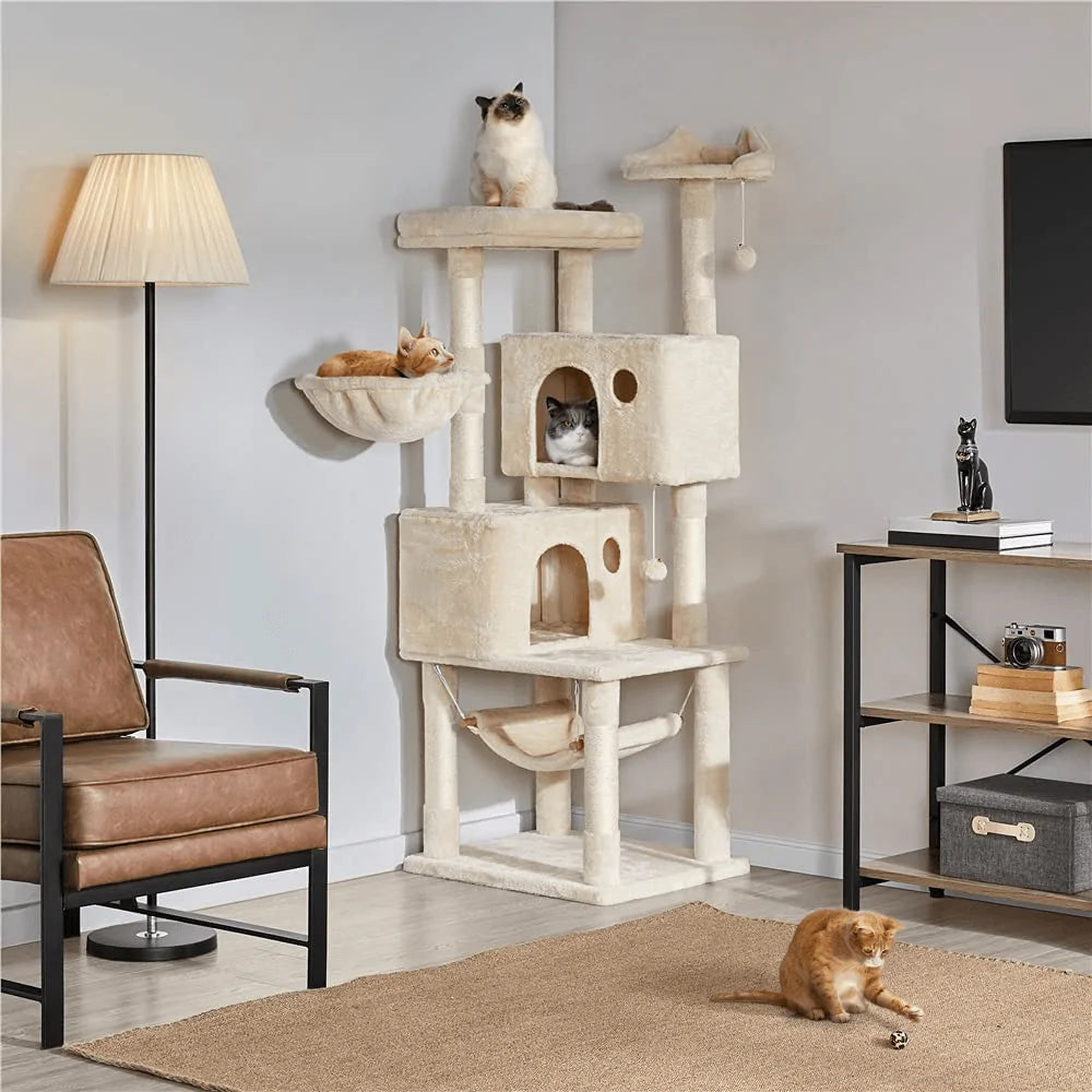 YAHEETECH 64.5In Extra Large Multi-Level Cat Tree Kittens Play House Condo with Platform, Perch Hammock & Scratching Posts, Dark Gray Animals & Pet Supplies > Pet Supplies > Cat Supplies > Cat Furniture Yaheetech   